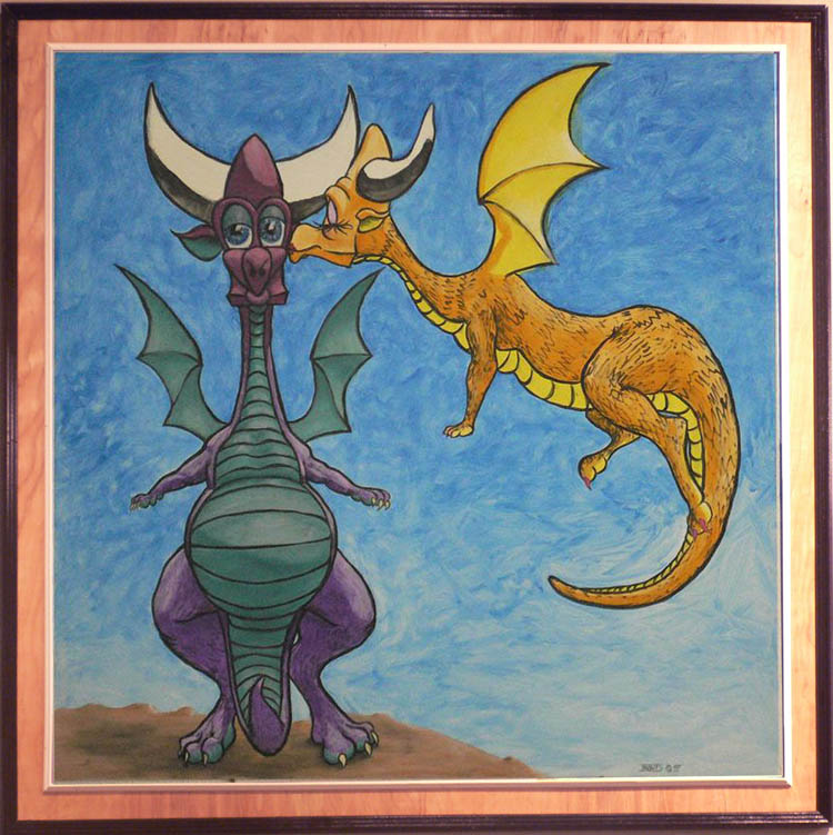 Dragon Painting - Flying Kiss with Frame
